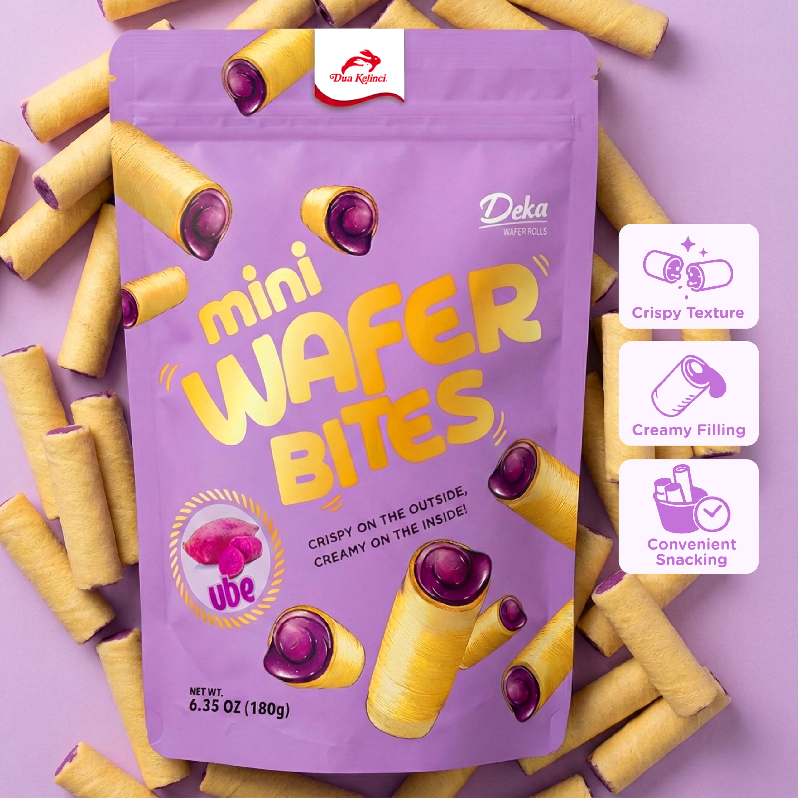 Jans Deka Ube mini wafer bites pair well with tea or coffee.