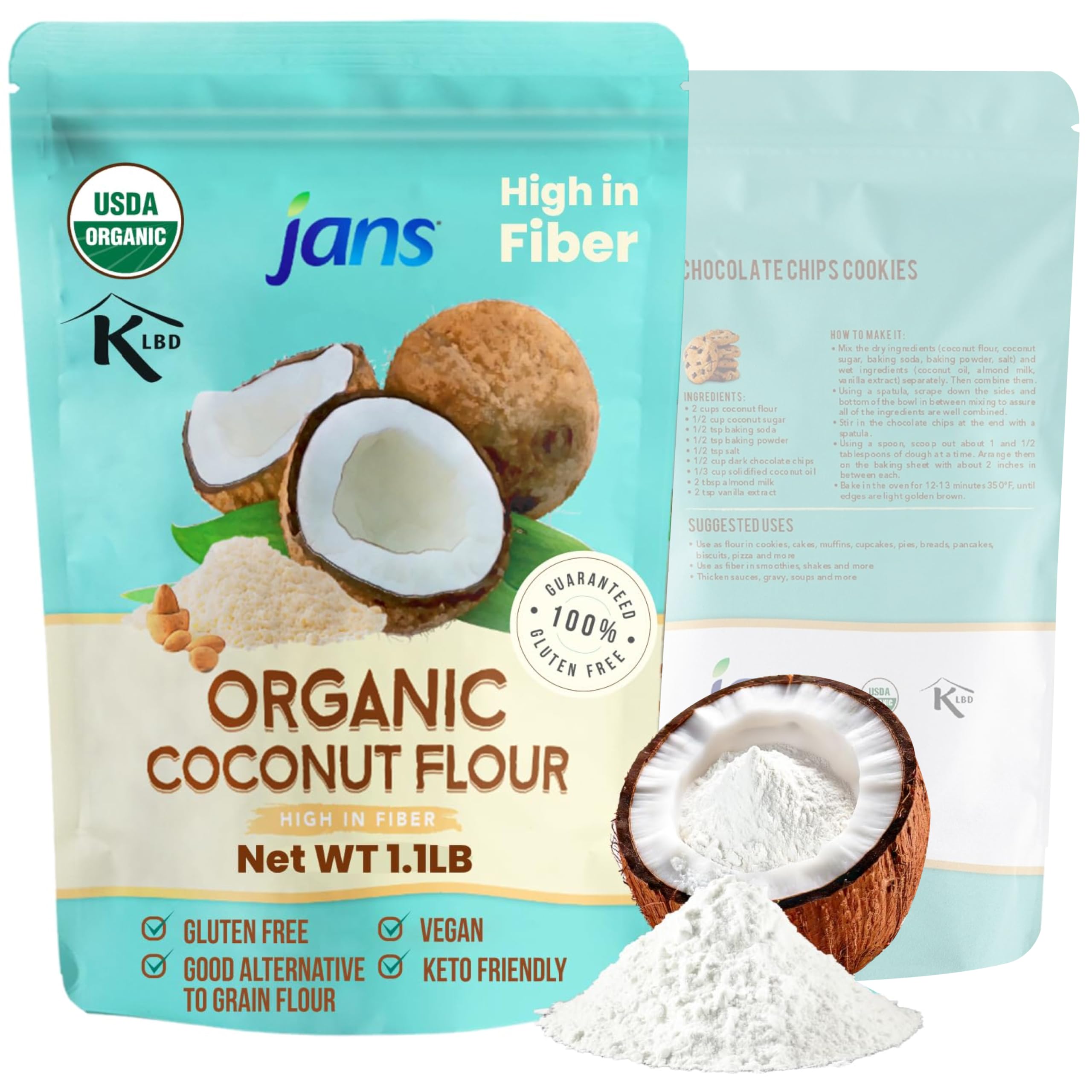 Jans Organic Coconut Flour bag ready for gluten-free baking.