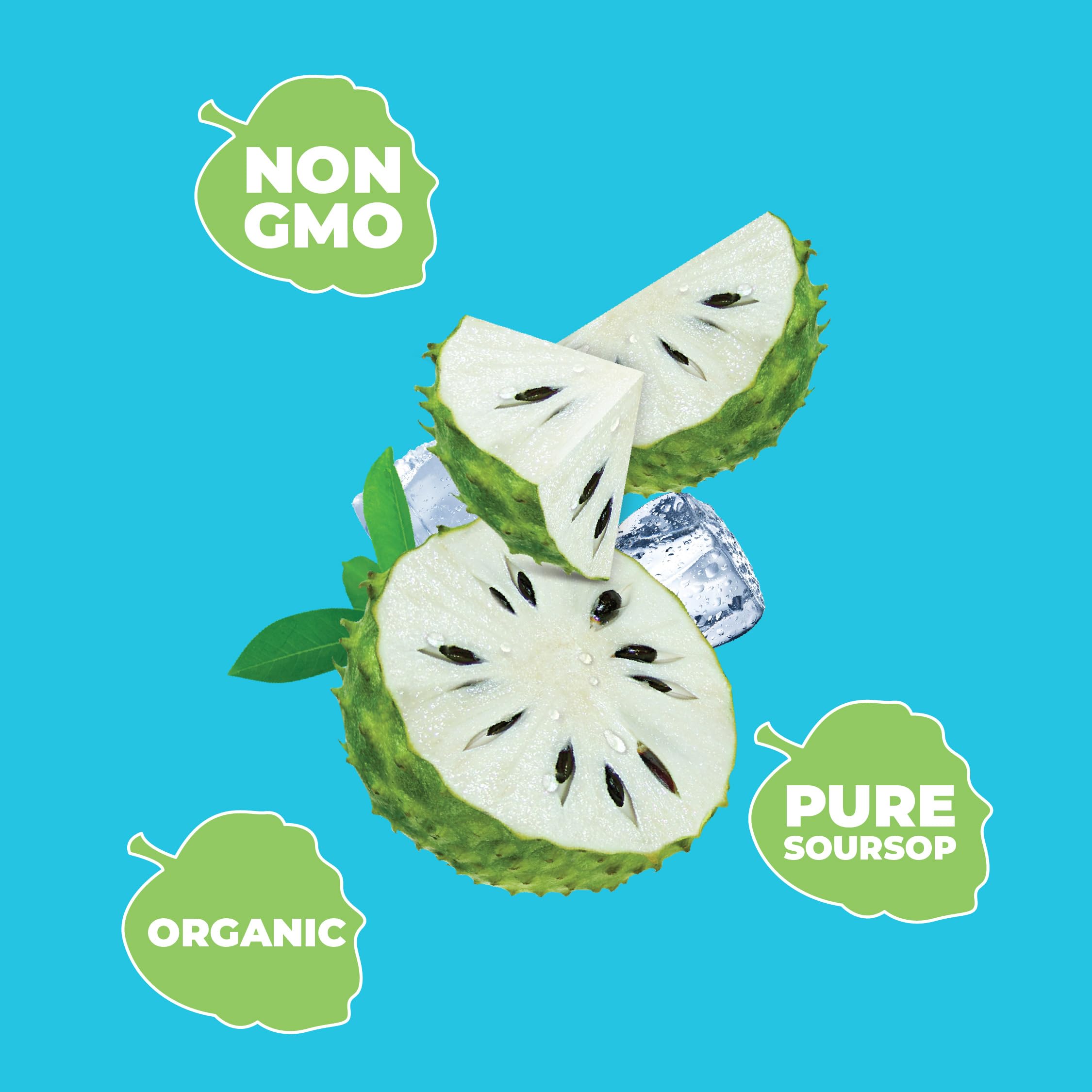 Close-up of soursop pulp within JANS juice highlights natural texture and color.