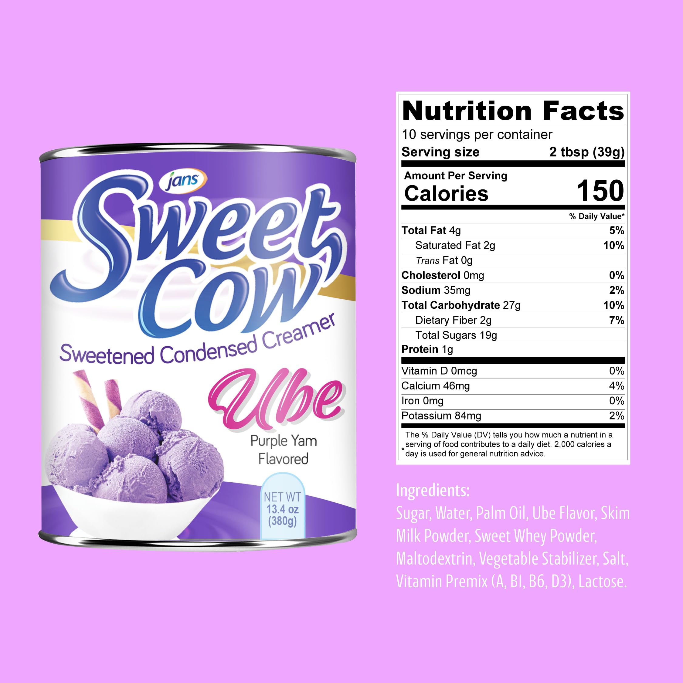 Jans Ube Condensed Milk can closeup highlighting creamy texture and versatile flavor
