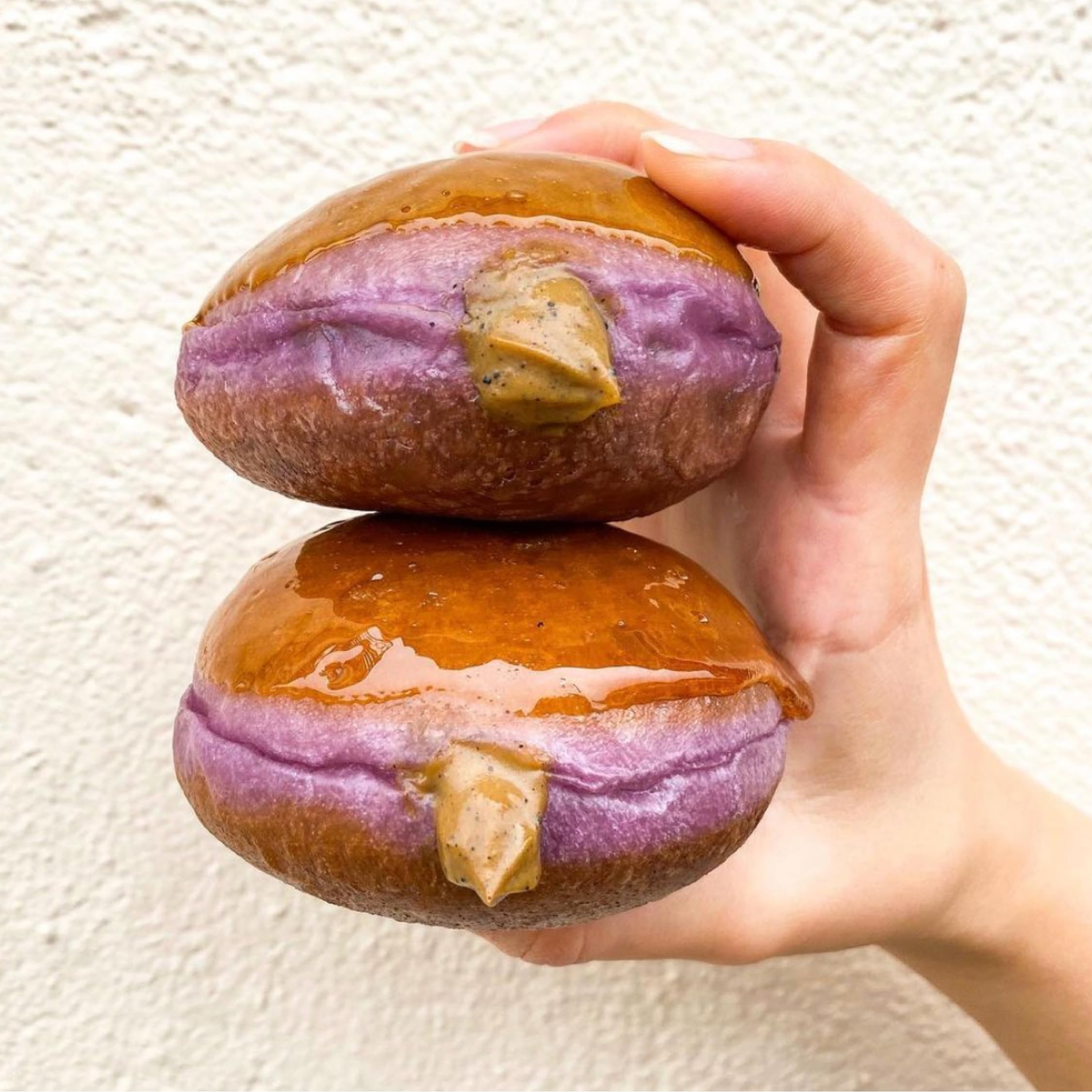 Jans Ube Condensed Milk on a dessert plate ready to serve.