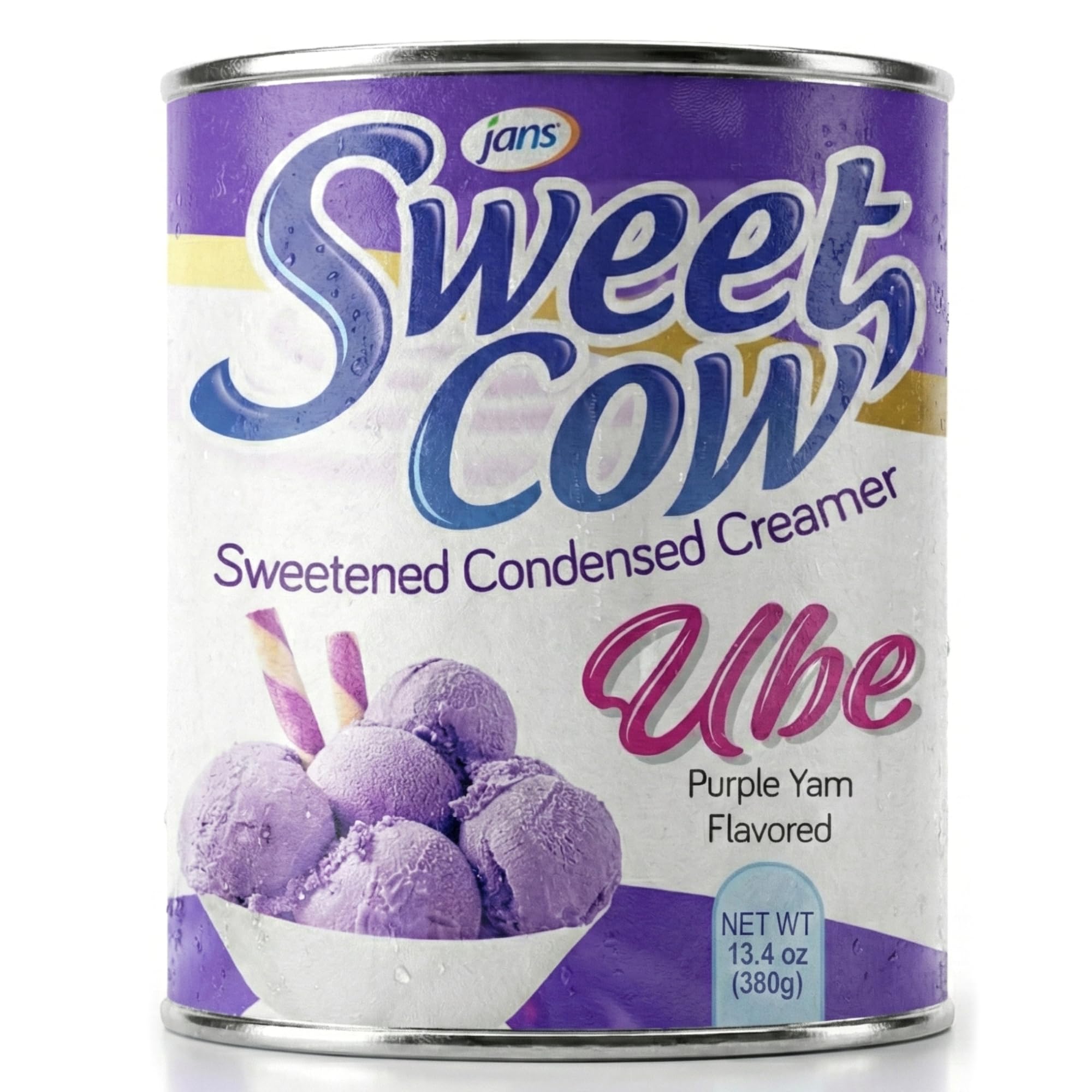 Jans Ube Condensed Milk label close-up highlighting authentic packaging and premium flavor.