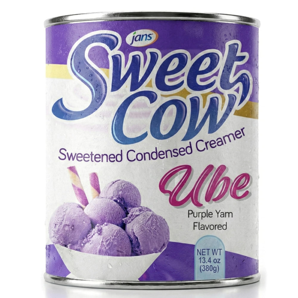 Jans Ube Condensed Milk label close-up highlighting authentic packaging and premium flavor.