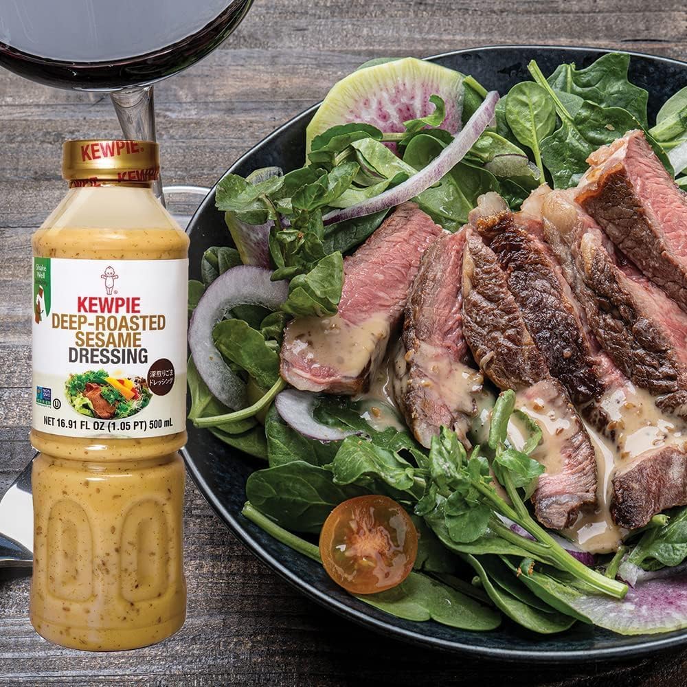 Japanese Deep Roasted Sesame Dressing label closeup highlighting bold sesame flavor.