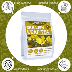 Jarteela brewed mullein tea steeping with soothing aroma and balanced body.