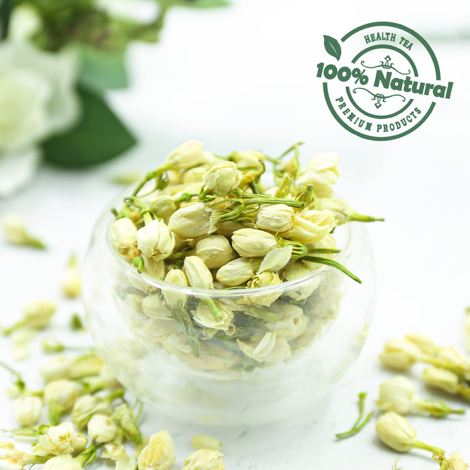 Jarteela hand-picked dried jasmine buds ready for tea blends.