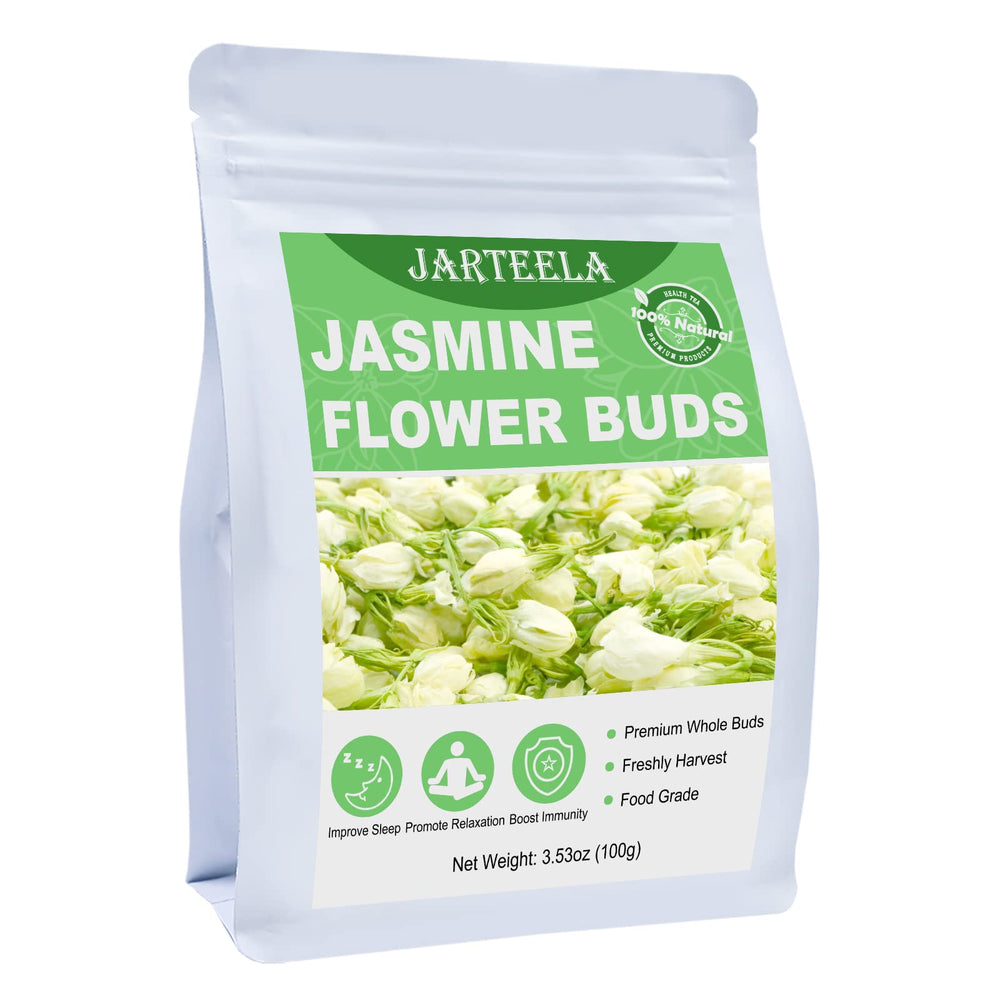 Jarteela dried jasmine flowers 100g close-up of natural whole buds for tea.