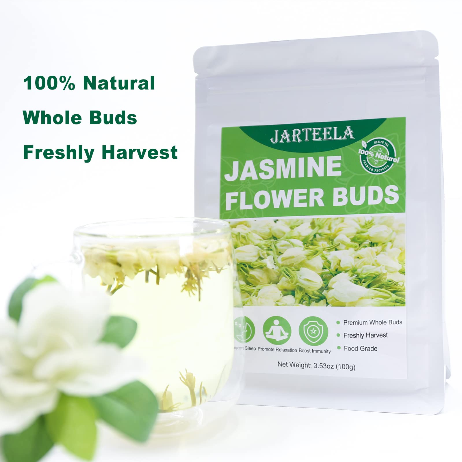 Jarteela jasmine flowers for tea blends with fragrant floral notes.