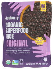 Jasberry Organic RTE rice bag, ready to cook for quick, wholesome meals.