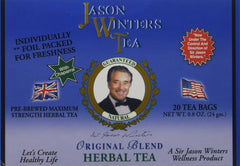 Jason Winters Original Blend tea bag packaging, ideal for a soothing daily ritual.