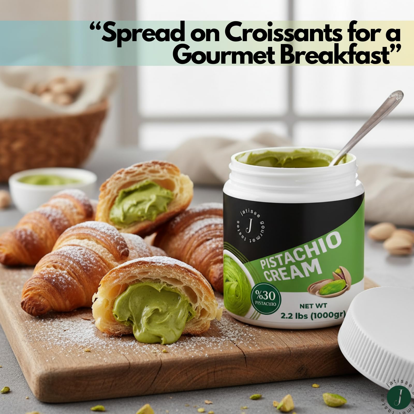 Contains 30% pistachios visible in the creamy paste