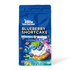 Java Factory Blueberry Shortcake bag shows premium Arabica beans for a rich morning.