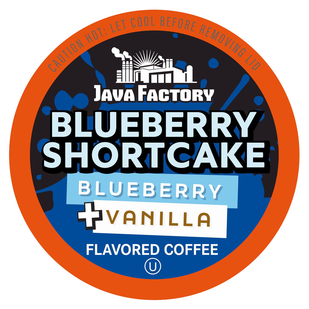Java Factory Blueberry Shortcake pod front view for quick Keurig brews.