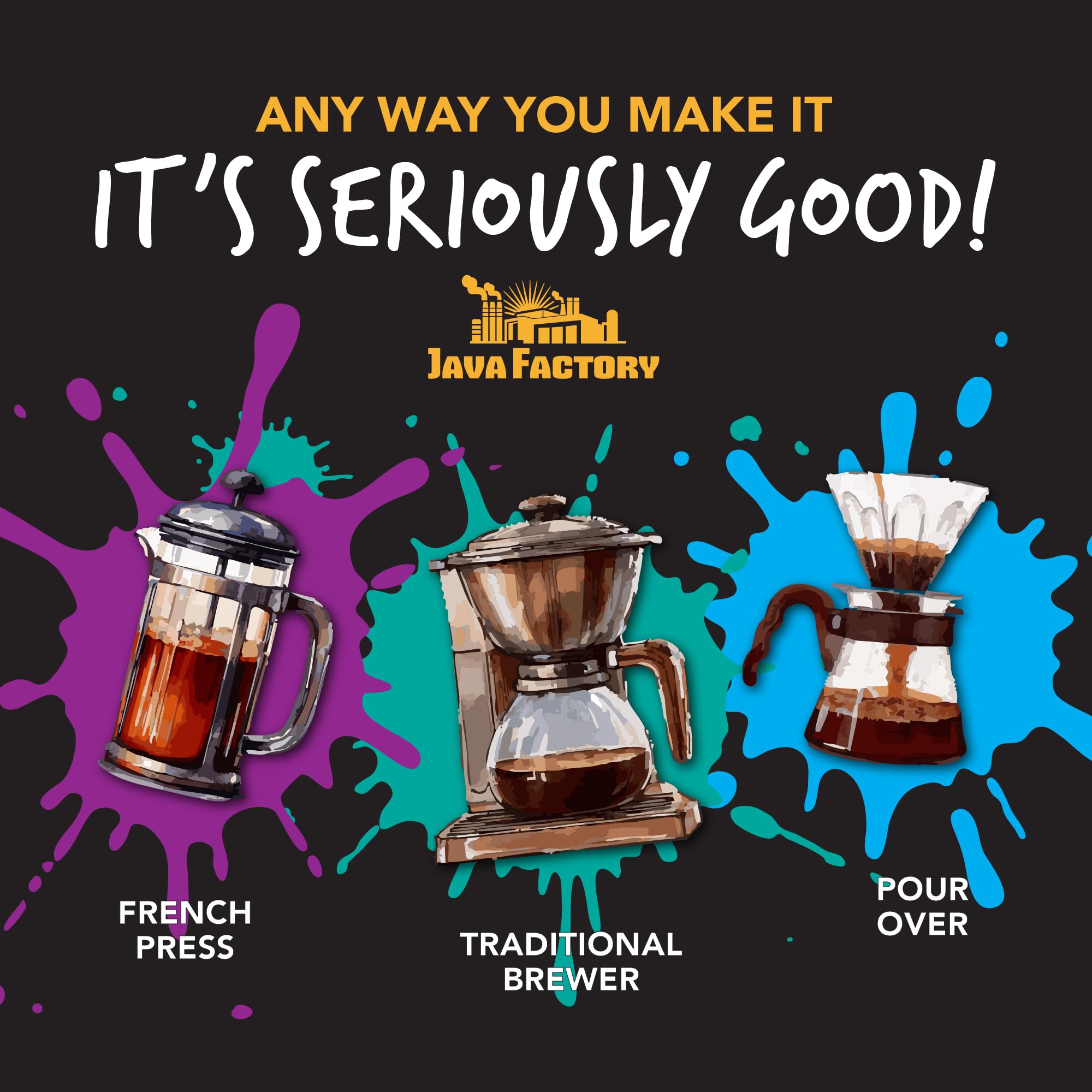 Brewed Java Factory coffee cup with blueberry notes and smooth sweetness.