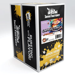 Java Factory cappuccino coffee pod close-up reveals creamy vanilla flavor