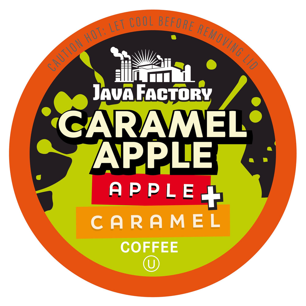 Java Factory Caramel Apple pod in a box highlighting sugar-free flavor potential