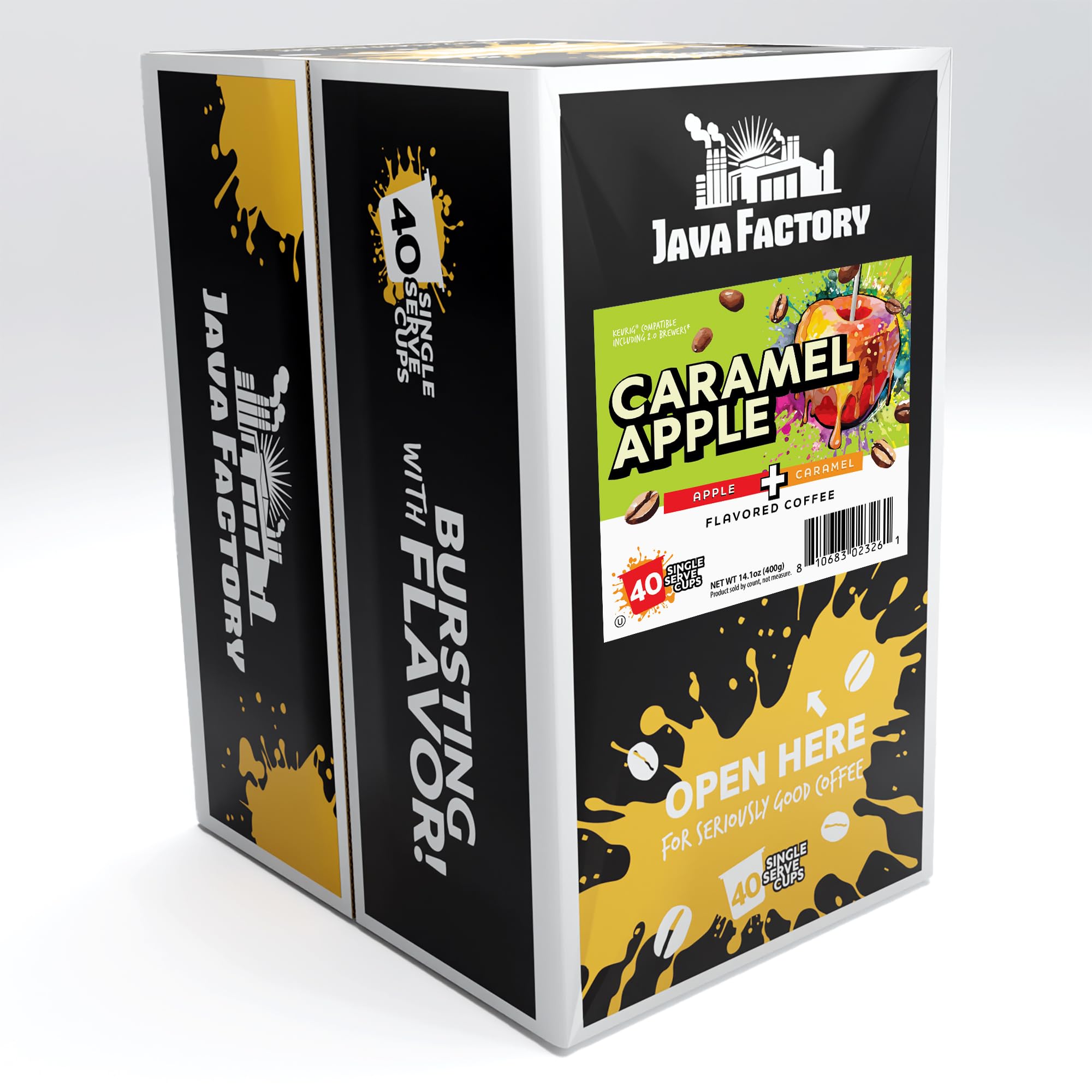 Java Factory Caramel Apple pod packaging emphasizes single-serve convenience