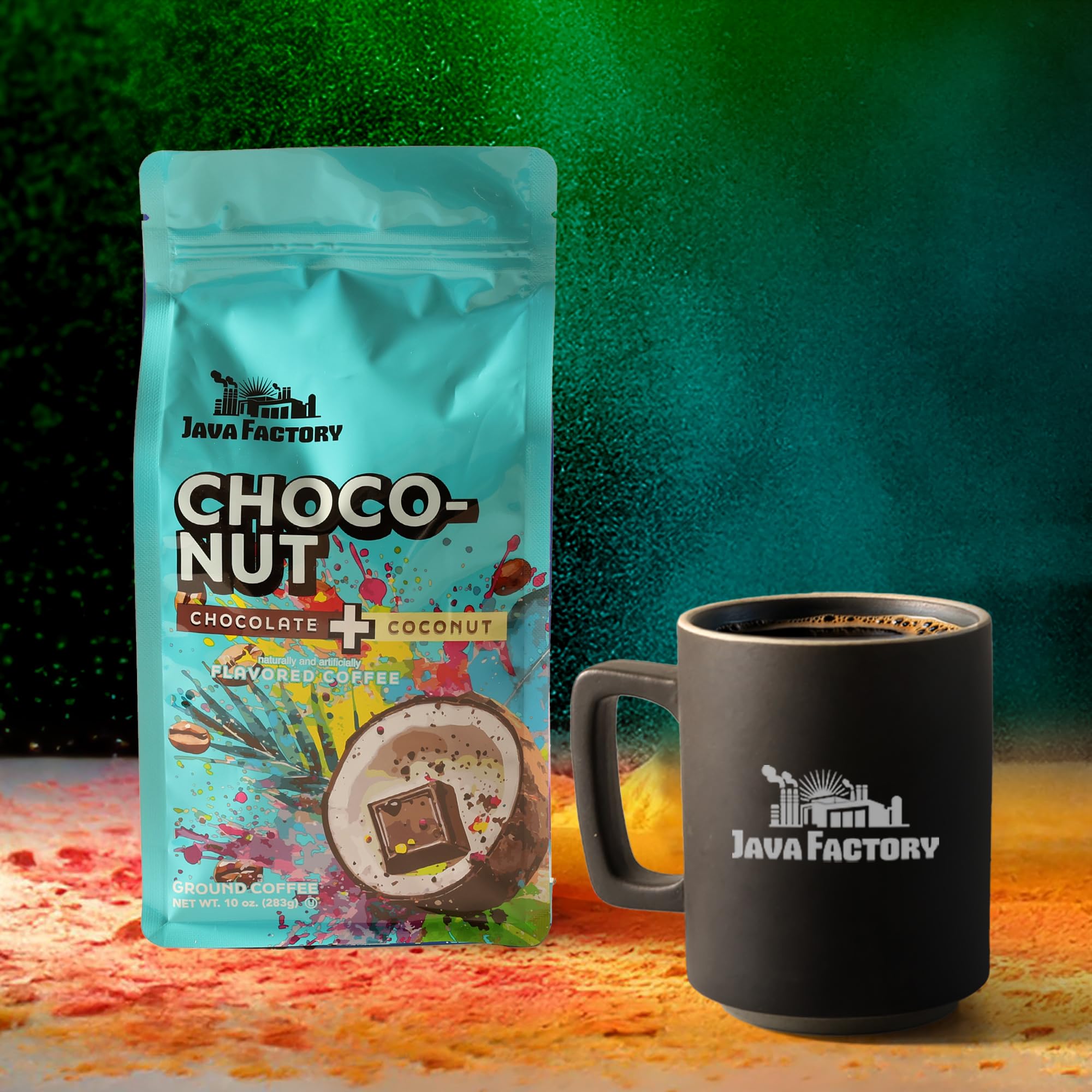Java Factory Choconut ground coffee bag ready for pour-over brewing