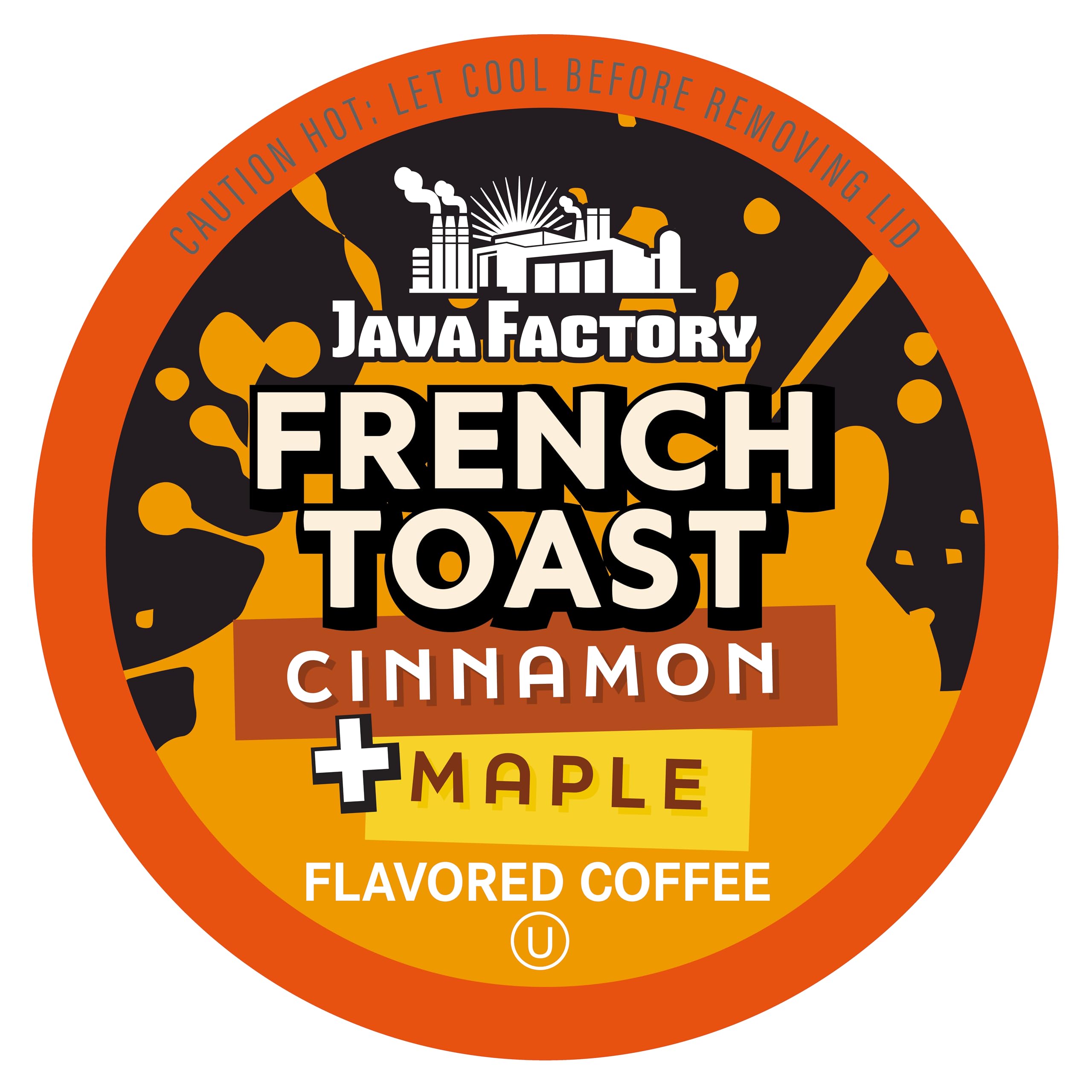 Java Factory Cinnamon Maple coffee pods box, 80-count for convenient home brewing.
