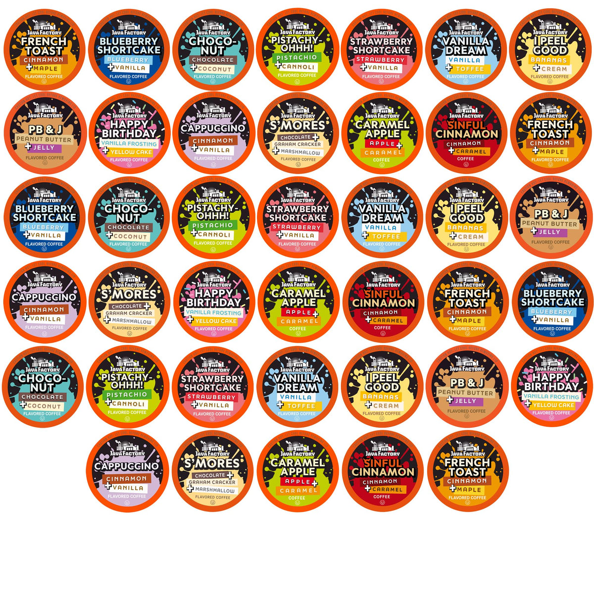 Java Factory Flavored Pods Blueberry Shortcake with fruity aroma for a comforting morning boost.