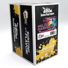 Java Factory Hello Darkness pod closeup emphasizes rich aroma and strong flavor.