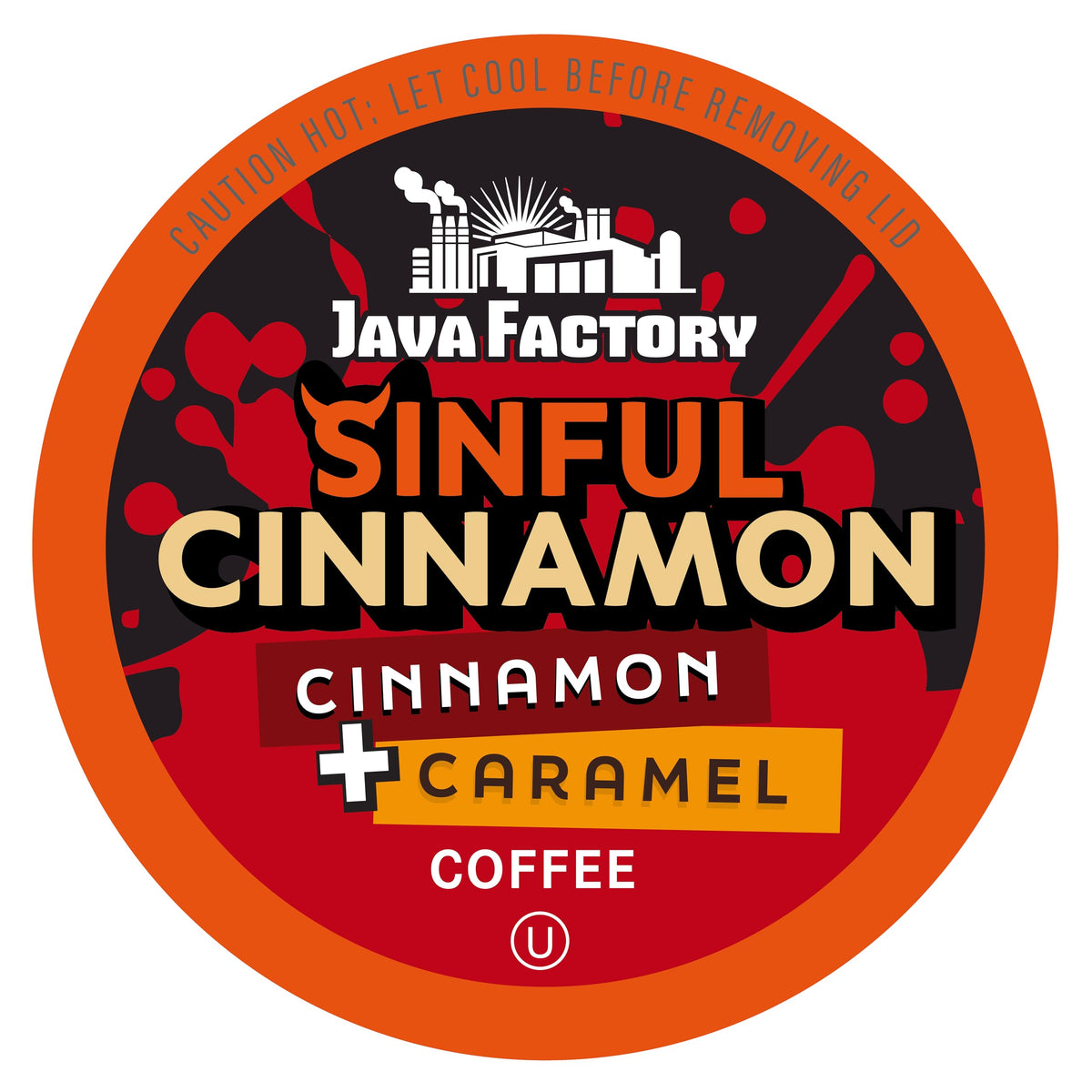 Java Factory Sinful Cinnamon box front view shows a convenient flavored coffee option.