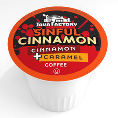 Java Factory Sinful Cinnamon box opened highlights easy daily brewing.