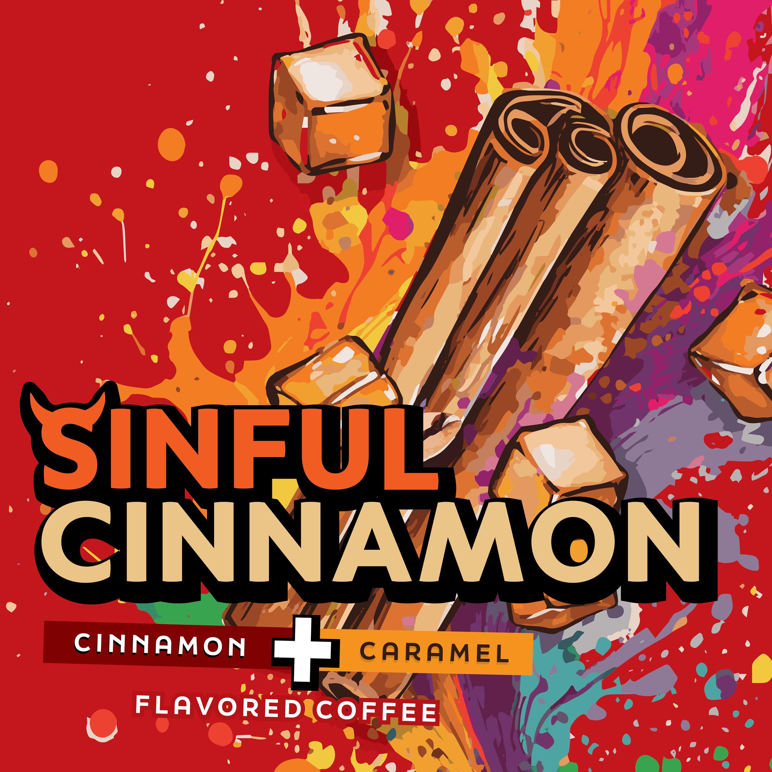 Java Factory Sinful Cinnamon steaming cup conveys warm, inviting flavor.