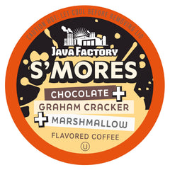 Java Factory S'mores coffee pods brew a rich chocolate aroma for a cozy morning boost