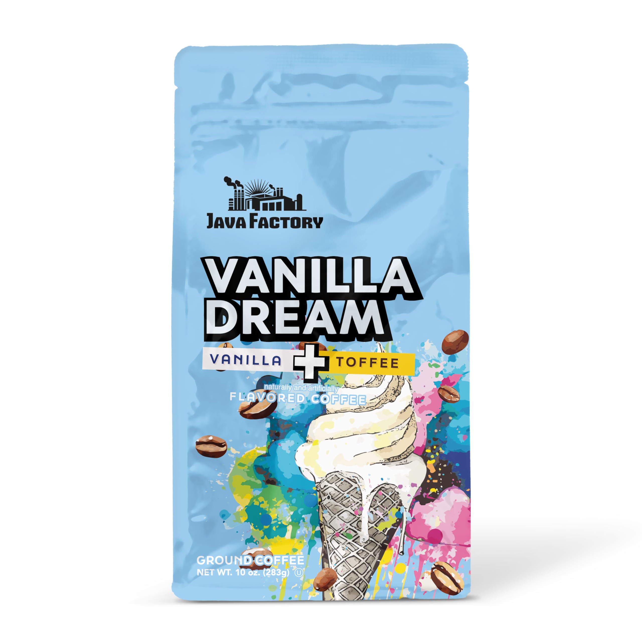 Java Factory Vanilla Dream coffee bag with premium Arabica beans for home brewing