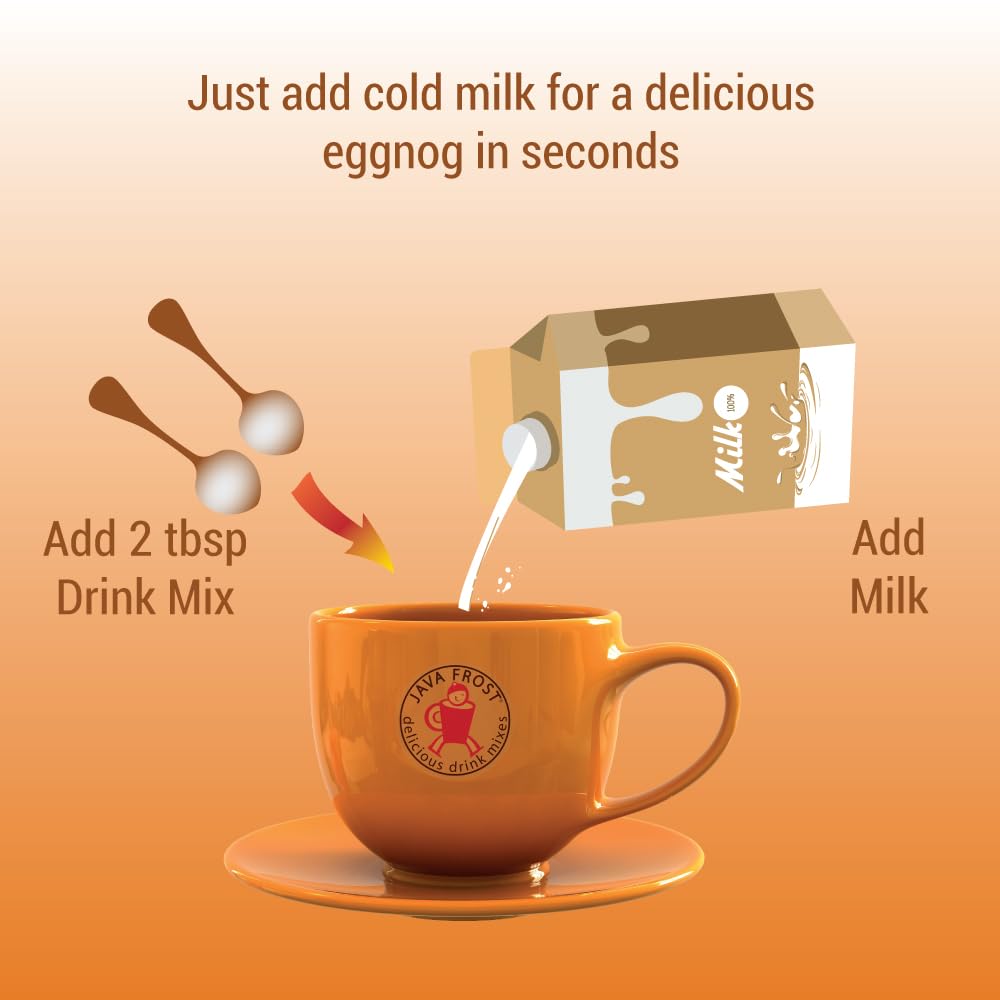 Java Frost Instant Eggnog Mix holiday table scene suggests easy entertaining.