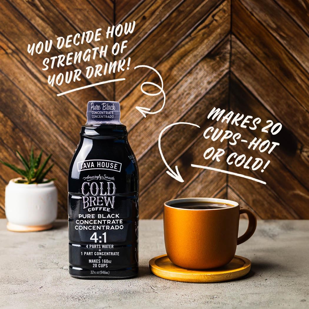 Close-up of the 32oz Java House bottle label emphasizing value and freshness.