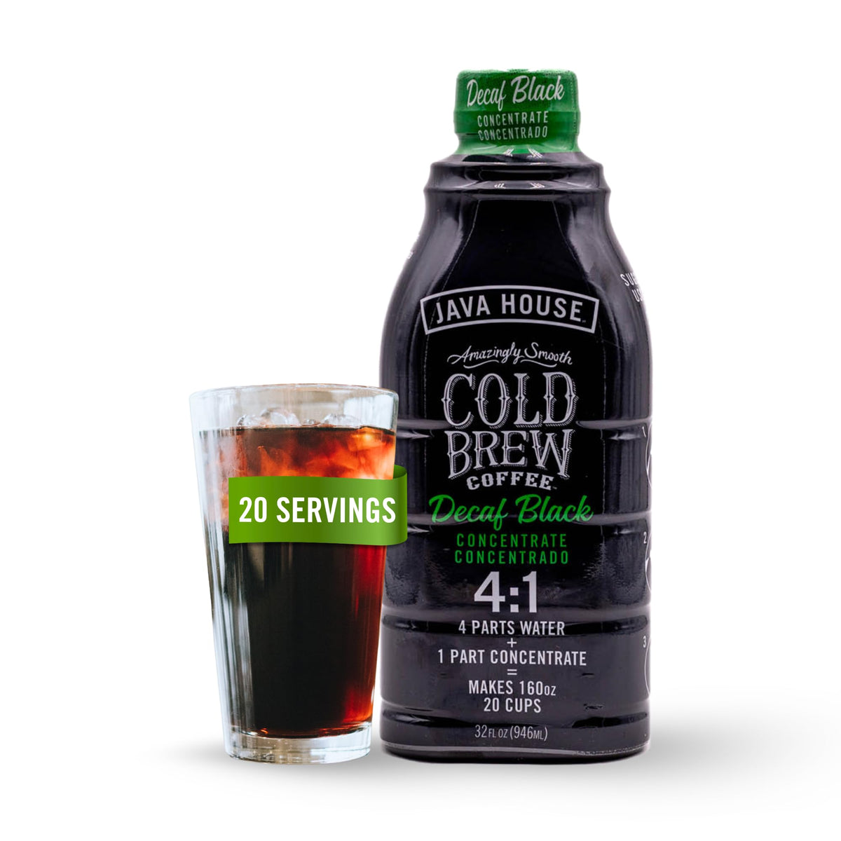 Java House cold brew concentrate bottle pours for quick, smooth coffee.