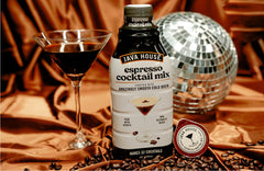 Pouring Java House cold brew cocktail mix for quick, bar-quality home cocktails.