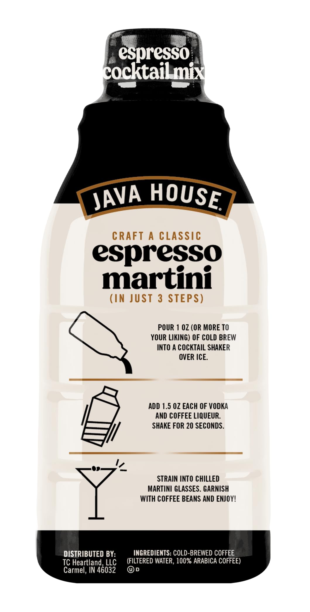 Espresso cocktail glass served with ice featuring Java House mix for versatile flavor options.