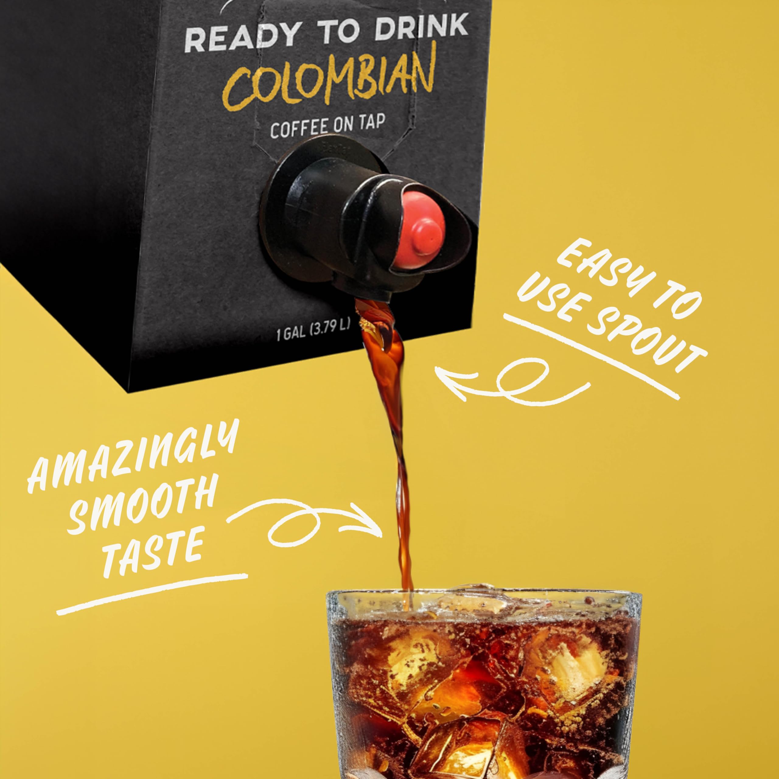 Glass pour of Java House cold brew highlights smooth Colombian flavor.