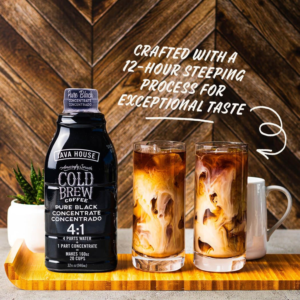 Poured iced Java House cold brew into a glass with visible color.