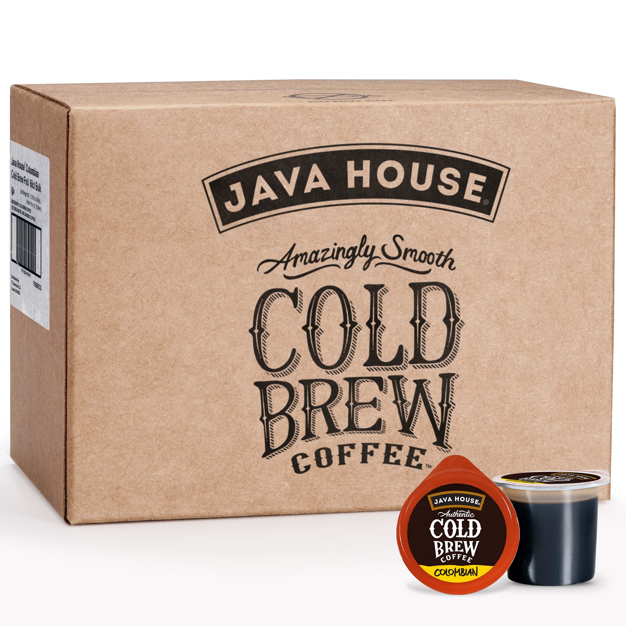 Java House medium roast Colombian cold brew pods—60 count for convenient hot or iced coffee.