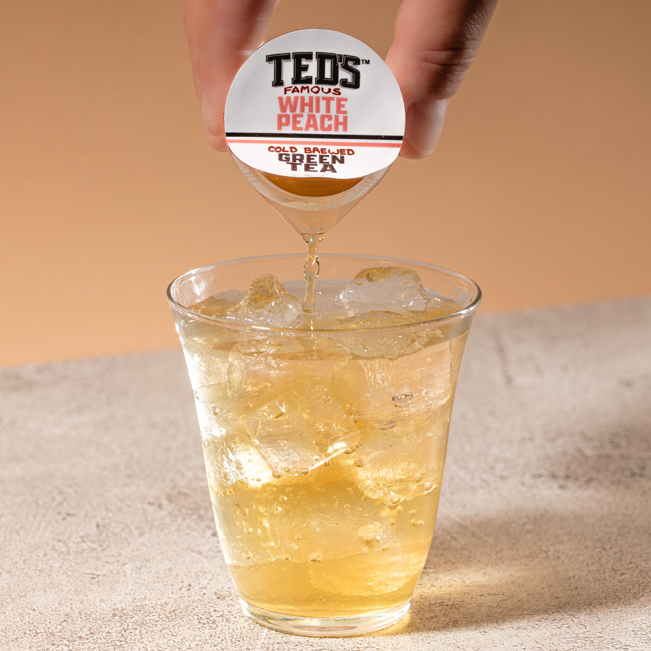 Brand label close-up reinforces Ted's Tea quality and flavor.