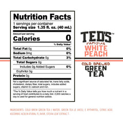 Cold glass of Ted's Tea shows refreshing white peach green tea.