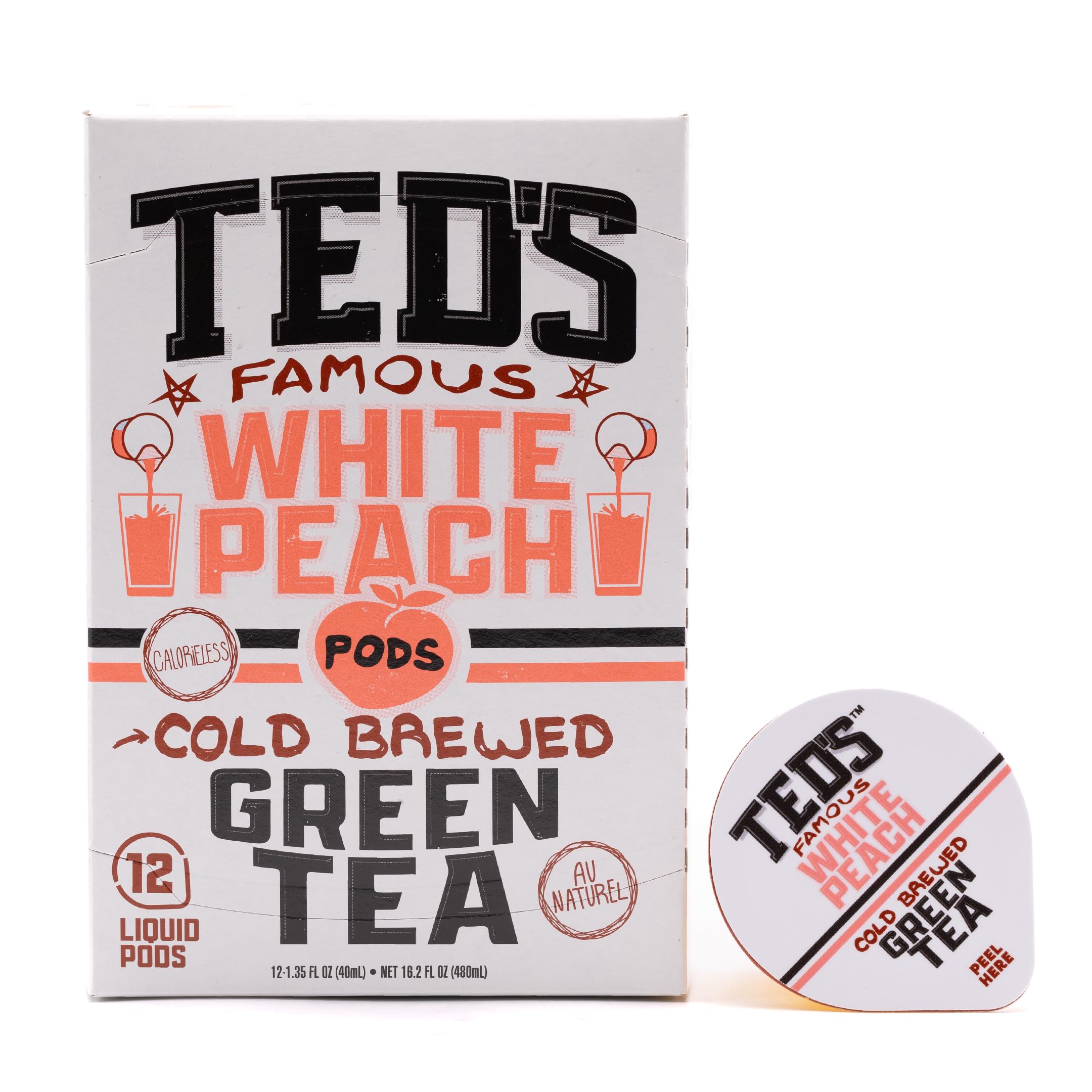 White peach slices with tea highlight natural flavor notes in Ted's Tea.