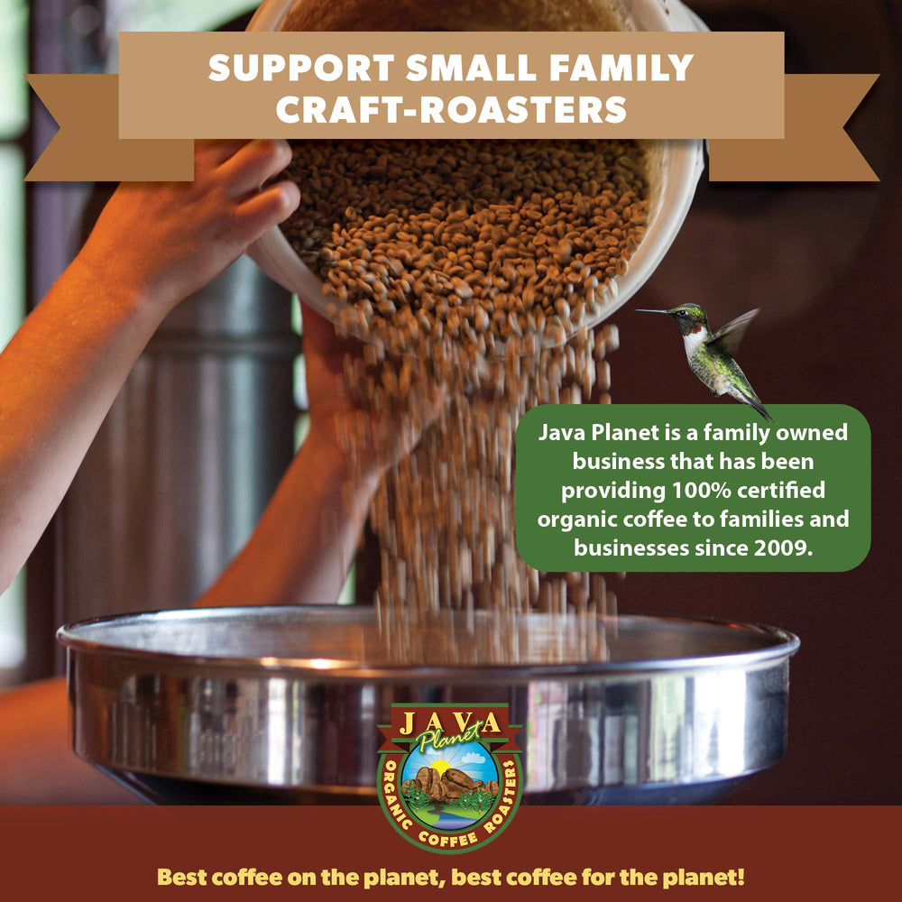 Java Planet Low Acid Coffee coconut hazelnut flavor visually represented for aromatic experience.