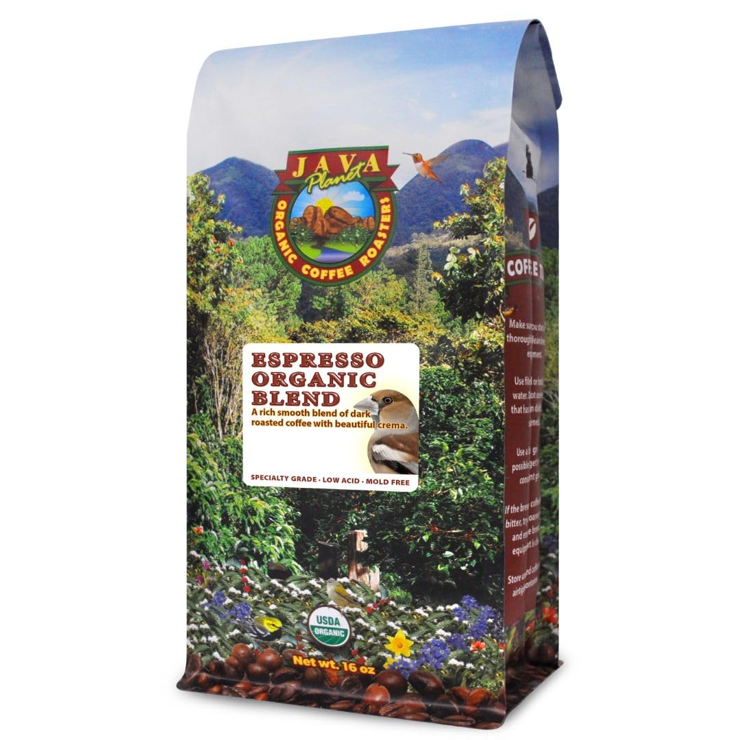 Java Planet low acid coffee whole beans for versatile brewing and rich crema.