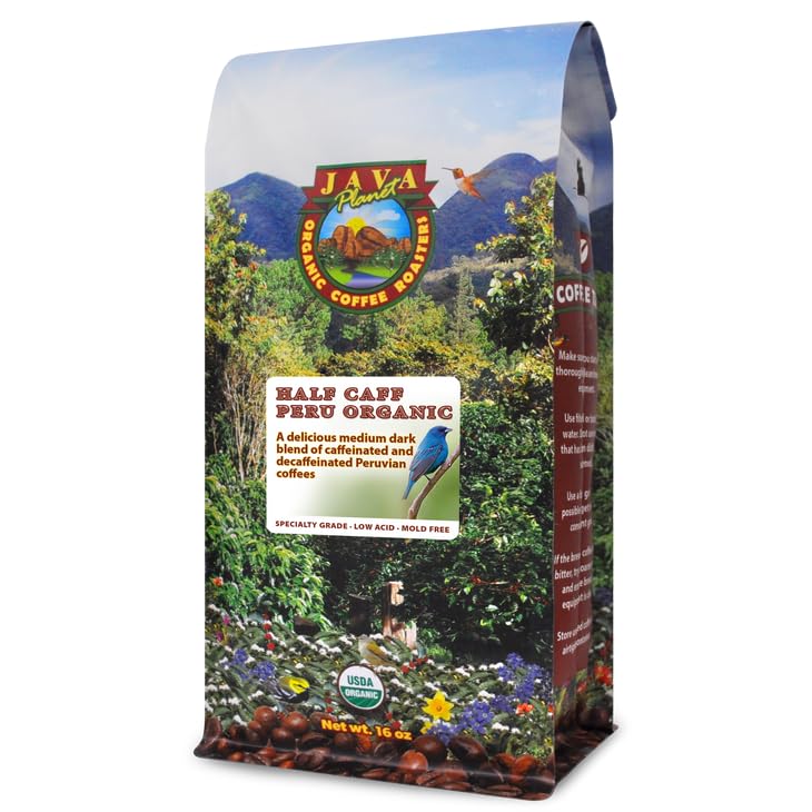 Java Planet low acid organic coffee whole bean bag highlights clean flavor for sensitive stomachs.