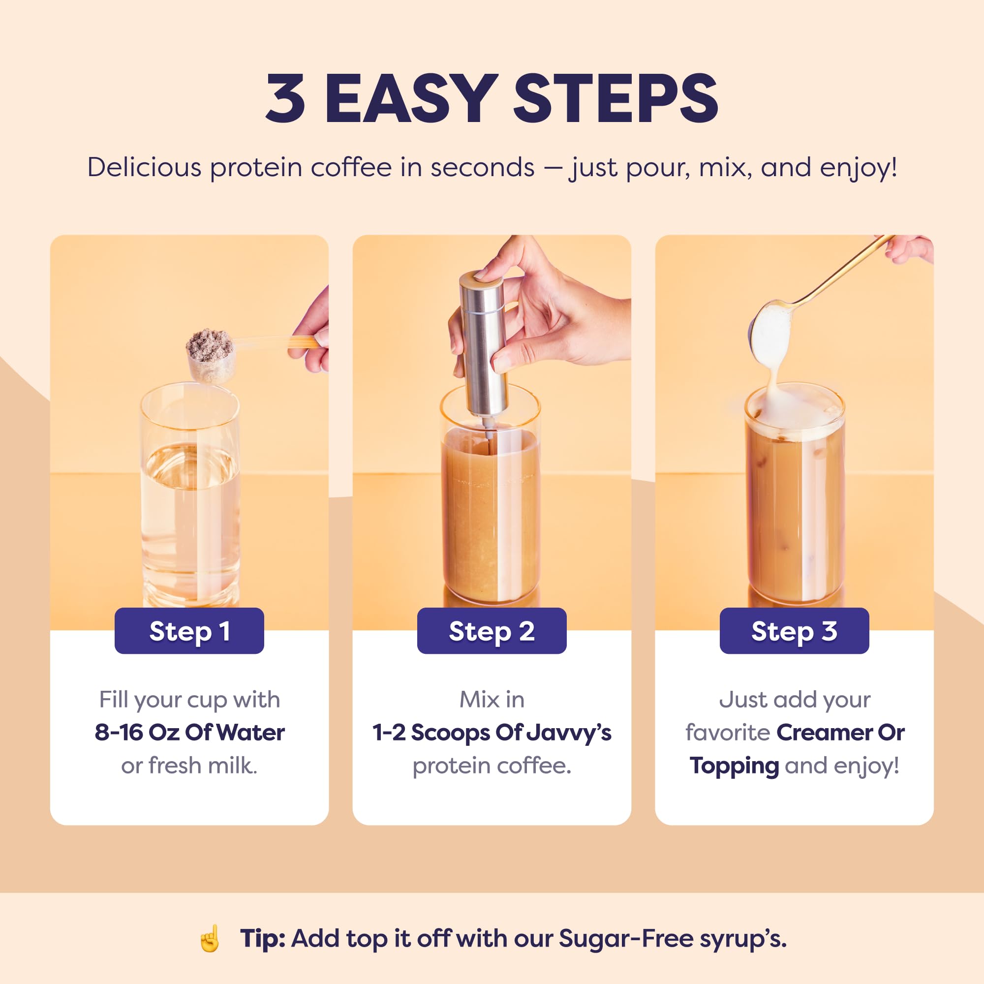 Javvy Brownie Batter Protein Iced Coffee gomct visual emphasizes energy support