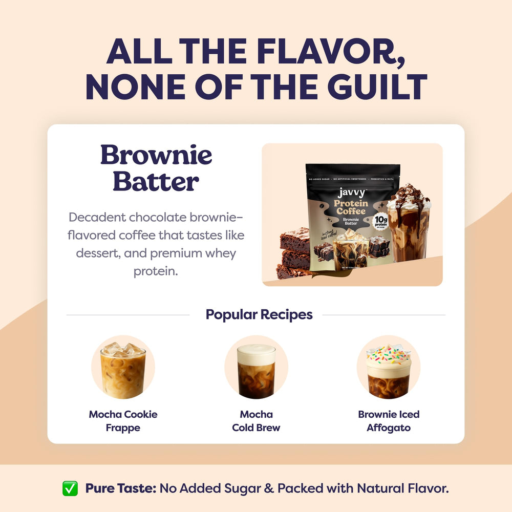 Javvy Brownie Batter Protein Iced Coffee portable pack ready to go