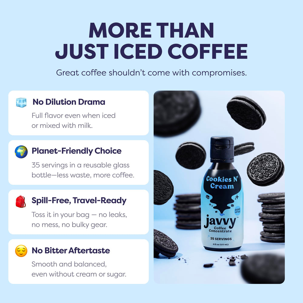 Javvy concentrate bottle showing 35 servings and value