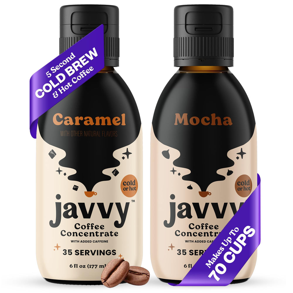 Javvy coffee concentrate bottle pour showcases smooth, low-acid flavor for hot or cold drinks