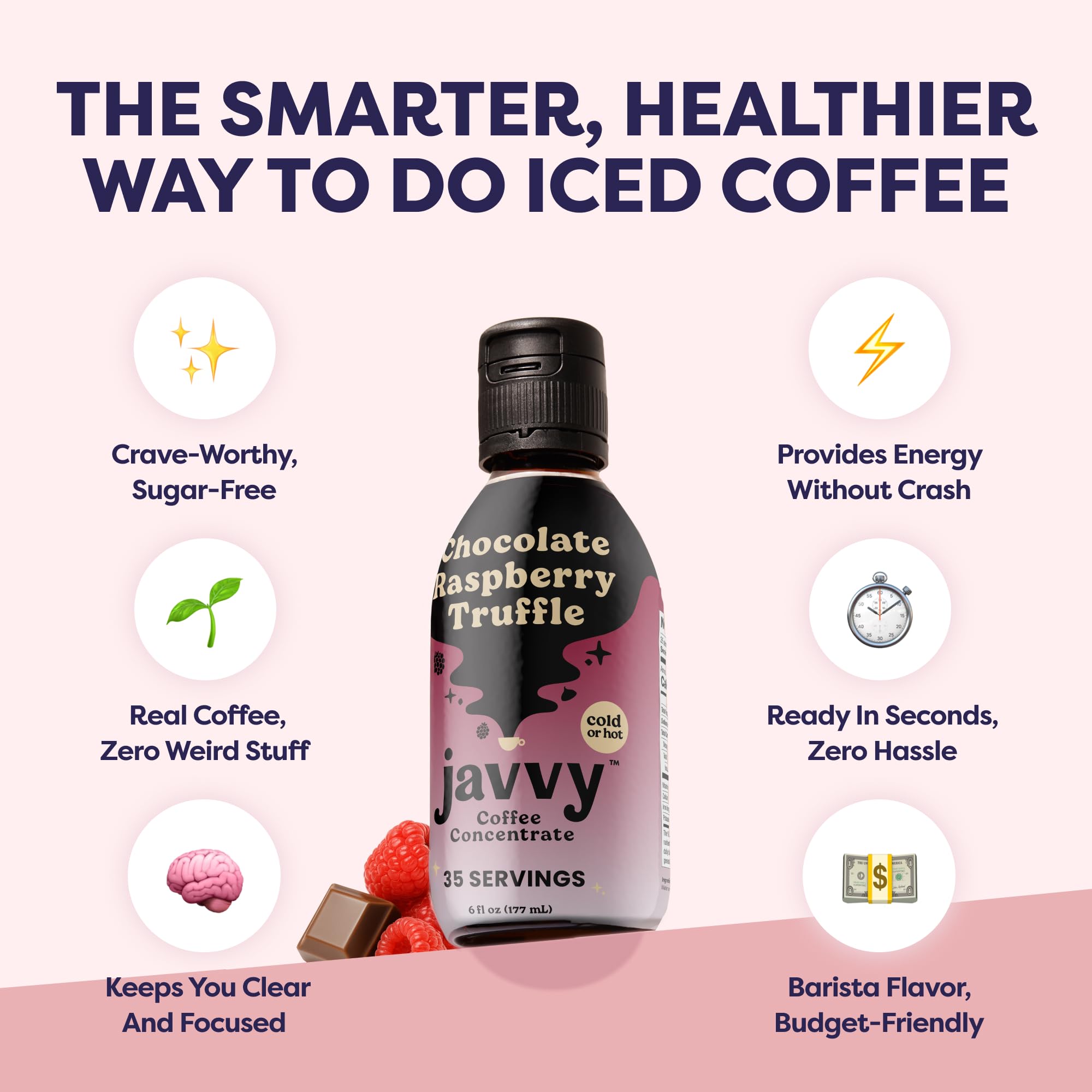 Javvy Chocolate Raspberry Truffle iced coffee ready to enjoy.
