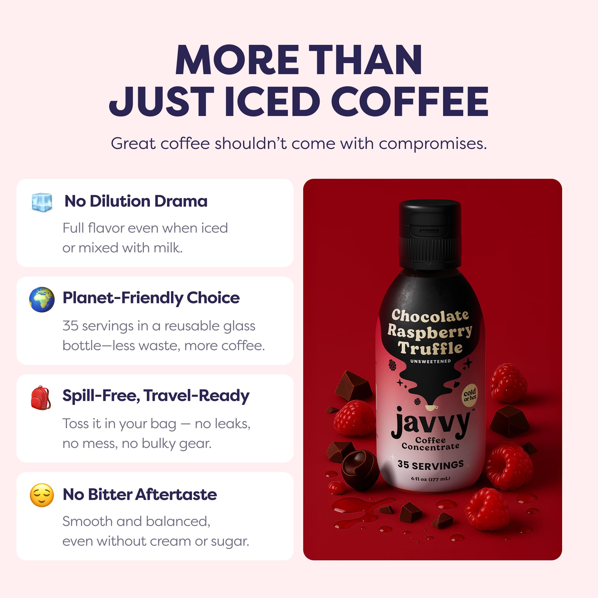 Javvy label close-up highlighting premium Arabica beans and natural flavors.